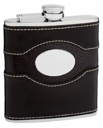 Genuine Leather Hip Flask Holding 6 oz - Pocket Size, Stainless Steel, Rustproof, Screw-On Cap