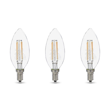 Amazon Basics 60W Equivalent, Clear, Soft White, Dimmable, 15,000 Hour Lifetime, B11 (E12 Candelabra Base) LED Light Bulb | 3-Pack