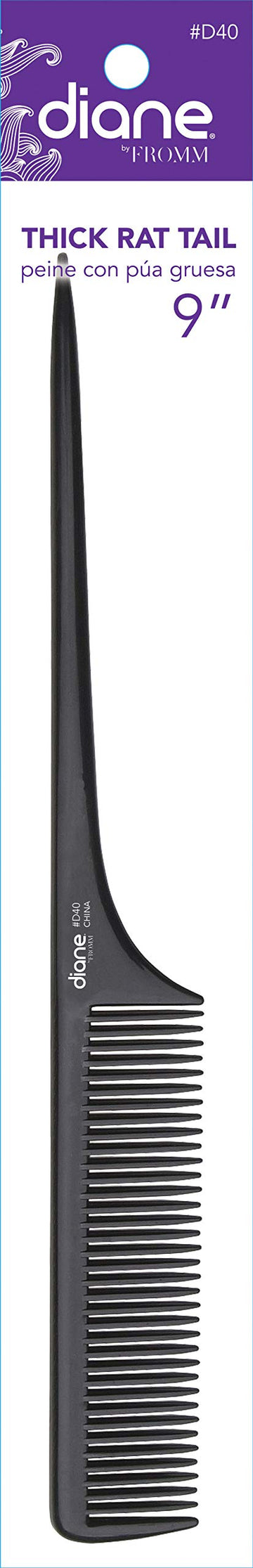 Diane 9" Thick Rat Tail Comb, Bone/Black