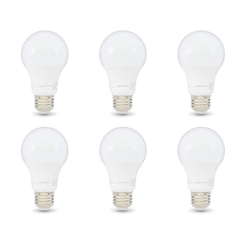 Amazon Basics 60W Equivalent, Soft White, Dimmable, CEC Compliant, A19 LED Light Bulb | 6-Pack