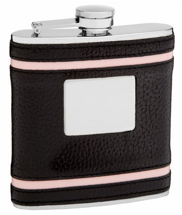 Faux Leather Hip Flask Holding 6 oz - Accent Lines Design - Pocket Size, Stainless Steel, Rustproof, Screw-On Cap