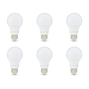 Amazon Basics 60W Equivalent, Clear, Soft White, Non-Dimmable, 10,000 Hour Lifetime, 7 Watt A19 LED Light Bulb, 6-Pack