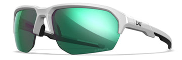 Wiley X JAKL Captivate Polarized Sunglasses, Safety Glasses for Men and Women, UV Eye Protection for Shooting and Outdoor Polished White Frames, Green Mirror Lenses