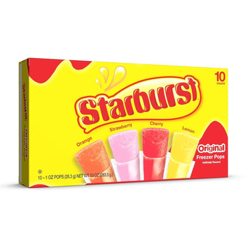 Starburst Fruit Flavored Popsicles Variety Pack, Freeze Pops with 4 Assorted Fun Flavors of Orange, Strawberry, Cherry and Lemon 1 Ounces, 10 Count