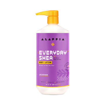 Alaffia Everyday Shea Body Lotion - Normal to Very Dry Skin, Moisturizing Support for Hydrated, Soft, and Supple Skin with Shea Butter and Lemongrass, Fair Trade, Lavender, 32 Fl Oz