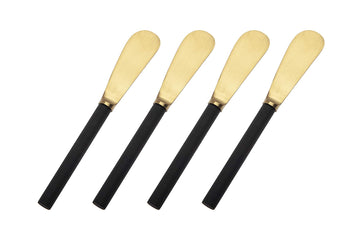 Godinger Cheese Knives, Butter Knives, Cheese Spreader Set, Butter Spreader Set, Utennsil- Black and Gold Design - Set of Four