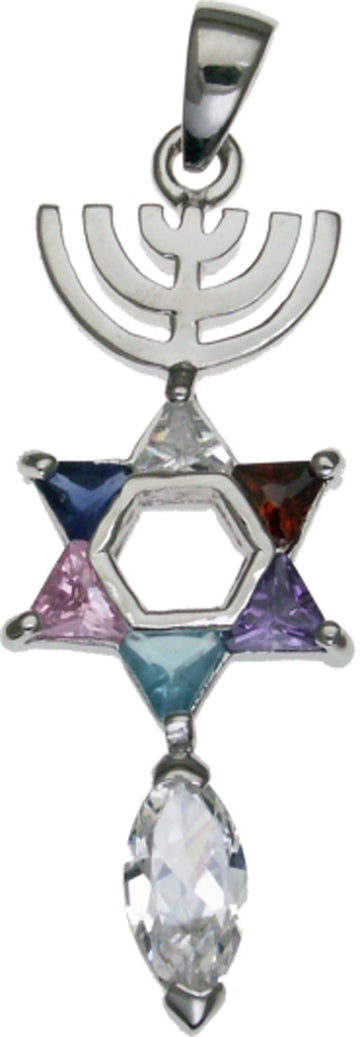 Messianic Christian Seal with Amethyst,Garnet,Jade and Swarovski Crystal.Sterling Silver Pendant. Comes with Silver Free Chain