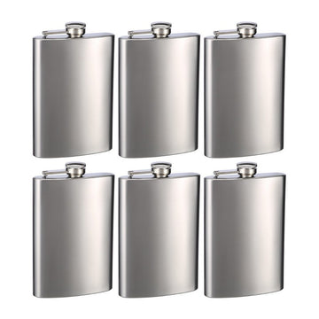 Top Shelf Flasks Stainless Steel Hip Flasks, 8 oz, Set of 6