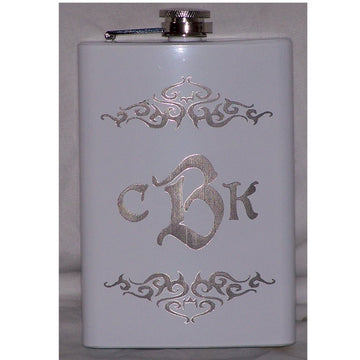 Hip Flask Holding 8 oz - Personalized Pocket Size, Stainless Steel, Rustproof, Screw-On Cap - White Finish Perfect for Engraving