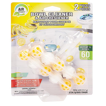 Air Fusion 5-in-1 Rim Hanger Toilet Bowl Cleaner Lemon Scent 2 Counts, Long Lasting Toilet Deodorizer and Cleaner for Continuous Freshness and Stain Removal