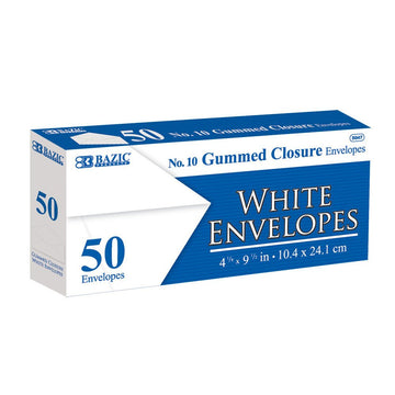 BAZIC 5047#10 White Envelope w/Gummed Closure (50/Pack)