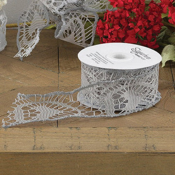 GRAY LACE RIBBON 10'L x 2.25"W