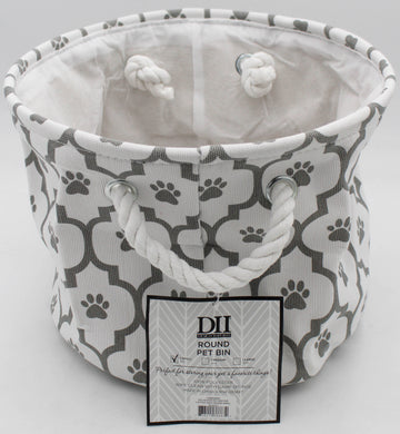 POLYESTER PET BIN PAW LATTICE GRAY ROUND SMALL 9x12x12.