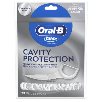 Glide Cavity Protection Floss Picks, Helps Prevent Cavities, Unflavored, 75 Floss Picks