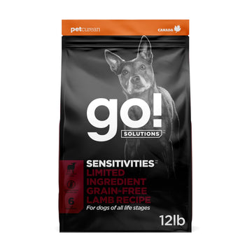 Go! Solutions Sensitivities Limited Ingredient Lamb Grain-Free Dry Dog Food, Chicken-Free Kibble Made by Experts for Sensitive Stomachs & Food Allergies, for Puppies, Adults, & Seniors, 12 lb Bag