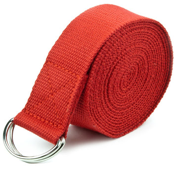 Crown Sporting Goods 8' Cotton Yoga Strap with Metal D-Ring (Red)