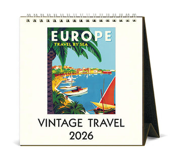 Cavallini 2026 Vintage Travel Easel Desk Calendar, 6x6.5 Inches, 12 Month Page-A-Month Standing Desk Calendar, Ideal for Adventure Lovers, Small and Cute