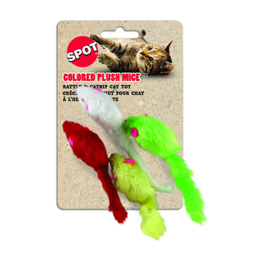 SPOT Colored Plush Mice Cat Toy - Rattle and Catnip Toy for Indoor Cats and Kittens - Bright Colored Classic Toy for Batting and Chasing Around - Fun Entertainment for Hours - 4.5inch Assorted 4-Pack