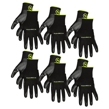 Flexzilla GC100XL-6X Nitrile Dip Gloves, Black, 6-Pack, XL