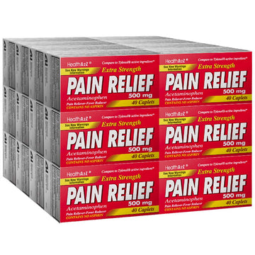 HealthA2Z Pain Relief Extra Strength, Acetaminophen 500mg, Compare to Tylenol Active Ingredient, 24 Packs of 40 Caplets(960 Tablets Total), Uncoated, Value Package