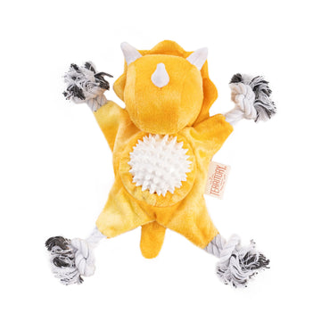Territory Triceratops 2-in-1 Dog Toy – Squeaky Fetch & Tug Toy with Rope & Pop-Out Ball for Interactive Play, Durable & No Stuffing