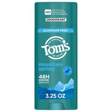 Tom’s of Maine Mountain Spring Natural Deodorant for Men and Women, Aluminum Free, No Artificial Fragrances, Dyes, or Preservatives, Baking Soda Free, 48-Hour Odor Protection, 3.25 oz