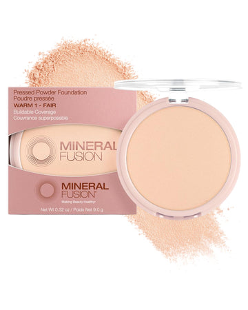 Mineral Fusion Pressed Powder Foundation - Matte Finish Face Powder for Light Medium Skin with Yellowish Undertones - Age Defying Foundation Makeup - Talc Free, Hypoallergenic, Cruelty-Free (Warm 1)