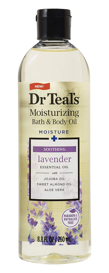 Dr Teal's Moisturizing Bath and Body Oil, Soothe & Sleep with Lavender Essential Oil, 8.8 fl oz