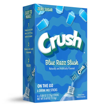 Crush Blue Razz Slush, Zero Sugar On-The-Go Drink Mix Packets, 6 pack