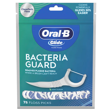 Glide Bacteria Guard Dental Floss Picks, Removes Plaque Bacteria, Helps Prevents Cavities, Mint, 75 Picks