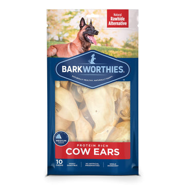Barkworthies Protein-Rich Cow Ears - All-Natural Rawhide Alternative - Easily digestible Dog Chew - Gourmet, Healthy Dog Treats - 10 Pack of 10 Chews