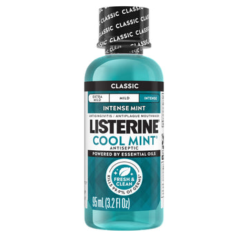 Listerine Cool Mint Antiseptic Mouthwash for Bad Breath, Plaque and Gingivitis, Travel Size, 3.2 Fl Oz