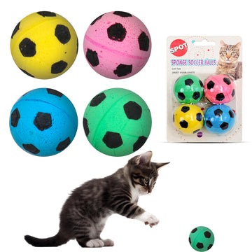 SPOT Sponge Soccer Ball Cat Toys for Cats and Kittens - Interactive and Colorful Plush Toy, Fun to Bat and Chase, Keep Cats Entertained - 1.5" Assorted 4-Pack