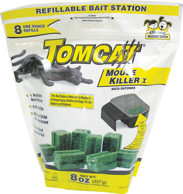 Motomco 008-22778 kzbci 198850 Tomcat Mouse Killer I Refillable Bait Station, 8 oz, Brown/A