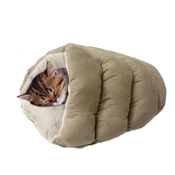 SPOT Sleep Zone Cuddle Cave, Cat Cave Bed for Indoor Cats and Mini Dogs, Durable and Washable, Comfortable for Kittens and Puppies Under 10lbs and 12in Long, Tan Color
