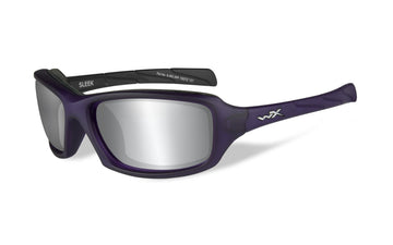Wiley X Sleek Sunglasses, ANSI Z87 Safety Glasses for Men and Women, UV Eye Protection for Shooting, Fishing, Biking, and Extreme Sports, Matte Violet Frames, Grey Silver Flash Tinted Lenses