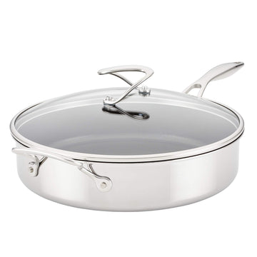 Circulon Clad Stainless Steel Saute Pan with Lid and Hybrid SteelShield and Nonstick Technology, 5 Quart - Silver