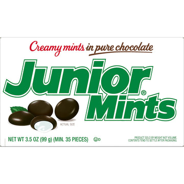 Junior Mints - Chocolate Mints - Chocolate Covered Soft Peppermint Candy - 3.5 oz. - Movie Theater Box (Pack of 1)