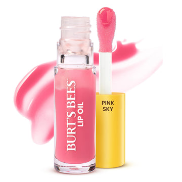 Burt's Bees Lip Oil Pink Sky, Instant Hydration, Nourishes and Softens Lips, Sheer Wash of Color, High Shine Finish, Responsibly Sourced Jojoba Oil, Non Sticky, Wand Applicator, 0.15 Ounce