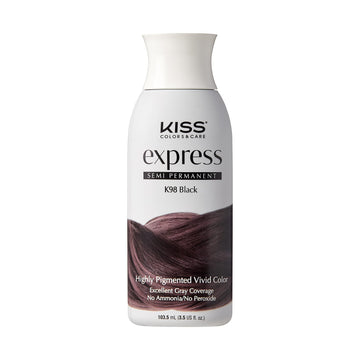 Kiss Express Semi-Permanent Hair Color – Vivid, Highly Pigmented Dye for Vibrant Hair, Gentle Formula, Gray Coverage, pH Balanced, 23 Intermixable Shades, All Hair Types (3.5 oz, Black, 1 Count)