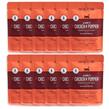 Portland Pet Food Company Human-Grade Mixed Variety Pack Wet Cat Food Pouch Luke's Chicken N' Pumpkin - Moist, Soft Cat Food Mixer, Topper, and Rotational Meal - 12 Pack
