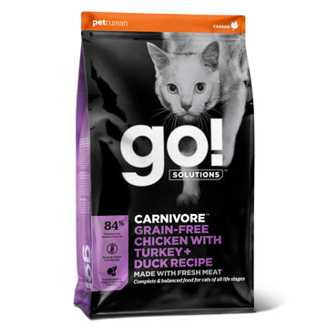 Go! Solutions Carnivore Chicken, Turkey + Duck Grain-Free Dry Cat Food, Our Highest-Protein Kibble Made with Real Meat & Fish, Cranberries for Urinary Health, for Kittens, Adults & Seniors, 3 lb Bag