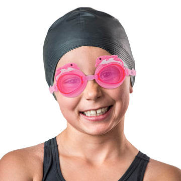 Dolphin Kids Goggles with Case | Swimming Eyewear, UV Protection & Anti-fog Lenses for Boys & Girls | Polycarbonate Lenses, Silicone Strap, Adjustable Nose Bridge | Recreation, Pool & Beach Use (Pink)