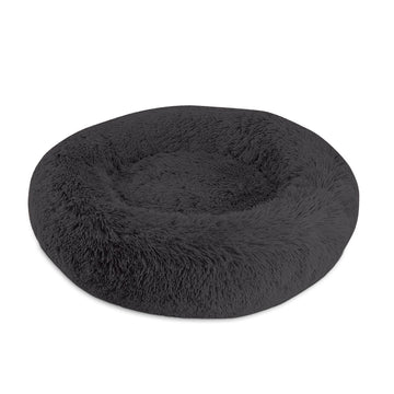 Arlee Donut Round Pet Dog Bed - Memory Foam - Calming Reduce Anxiety - Shaggy Vegan Fur - Assembled USA, Black
