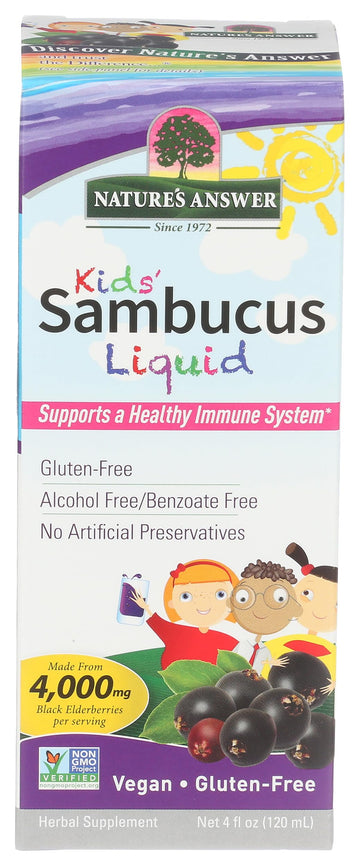 Nature's Answer Bioavailable Sambucus Kids Formula | 4-Fluid Ounces | Kosher Certified Organic Elderberry Syrup | Great Taste & Gluten-Free | Dietary Supplement | No Artificial Preservatives