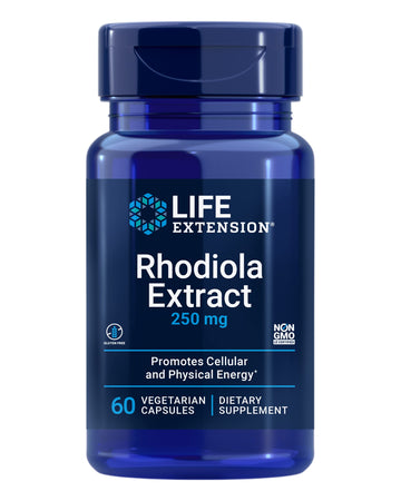 Life Extension Rhodiola Extract, Rhodiola rosea Supplement, standardized Extract, Promotes Physical and Mental Performance, Gluten-Free, Non-GMO, Vegetarian, 250 mg, 60 Capsules