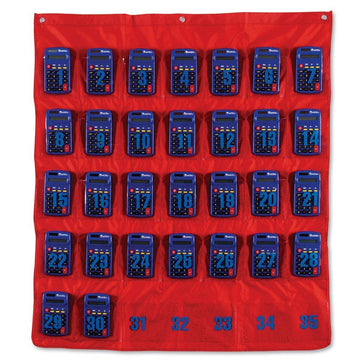 Learning Resources Cell Phone Holder & Calculator Caddy for Classroom, Numbered Pocket Chart Storage Pouches to Hold 35 Phones or Calculators, Teacher Classroom Organization