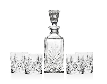 Godinger 5 Piece Crystal Whiskey Bar Set - 4 Dofs, 1 Decanter, 32 oz Capacity