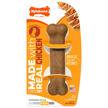 Nylabone Strong Chew Original Bone Dog Toy Made with Real Chicken, Durable Chew Toys for Aggressive Chewers, Long Lasting Dog Bone, Keeps Dogs Busy, Small Breeds - Up to 25 lbs