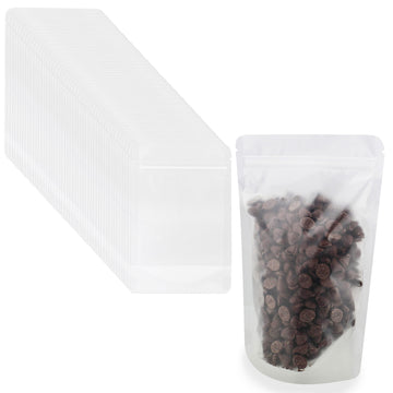 Spec101 Resealable Mylar Bags for Food Storage 50-Pack - 5x8 Inch Matte Frosted Plastic Stand Up Packaging Baggies Bakery Candy Bags Sealable Containers for 4oz (140g) of Bulk Treats